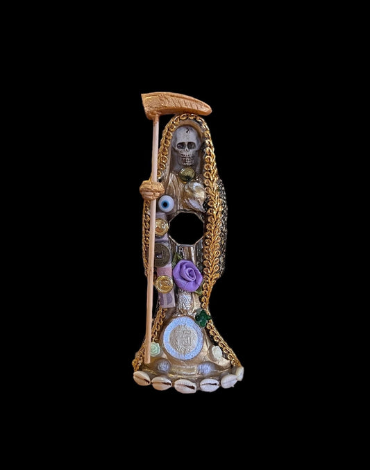 Santa Muerte Dorada Statue + 7” + Fixed and Baptized on Feast Day + 24K Gold