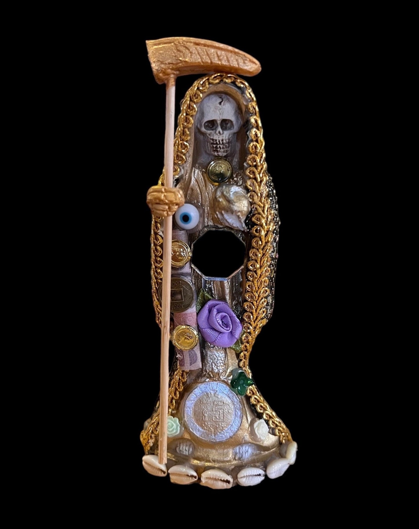 Santa Muerte Dorada Statue + 7” + Fixed and Baptized on Feast Day + 24K Gold