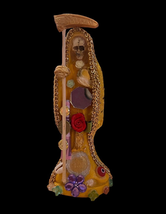 Santa Muerte Amarilla Statue + Yellow + 7” + Fixed and Baptized on Feast Day + 24K Gold