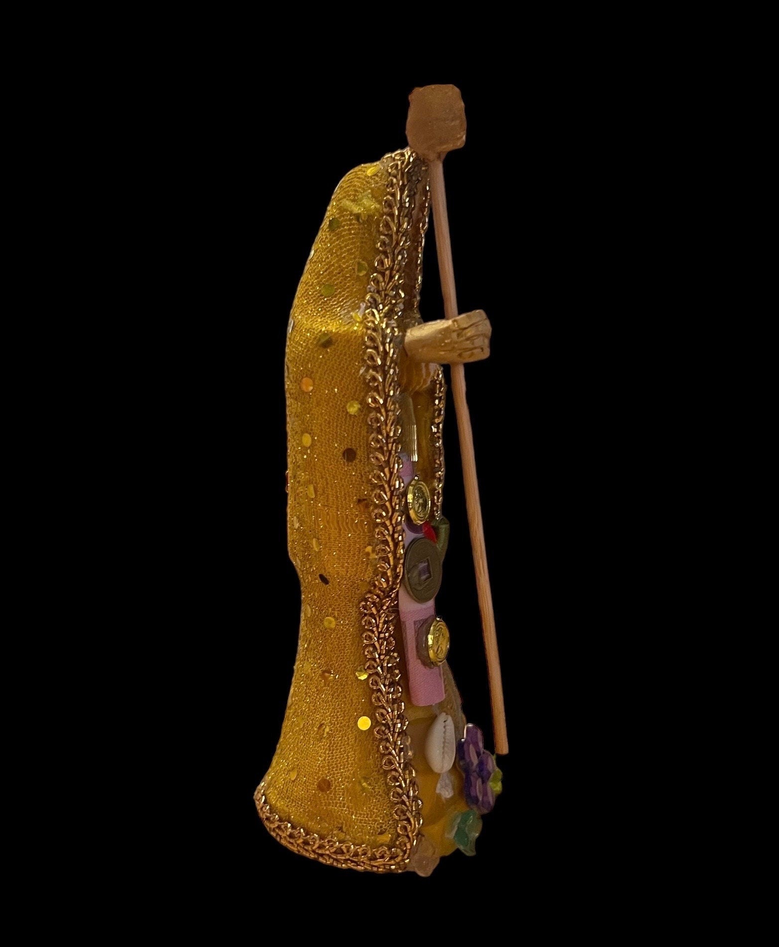 Santa Muerte Amarilla Statue + Yellow + 7” + Fixed and Baptized on Feast Day + 24K Gold