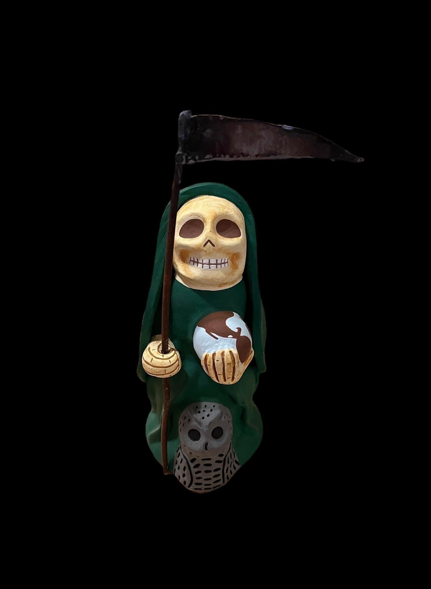 Santa Muerte Verde Statue + Green + Mictecacihuatl + Mictlantecihuatl + Traditionally Crafted from Mexican Clay + 1 of Kind + Made in Mexico