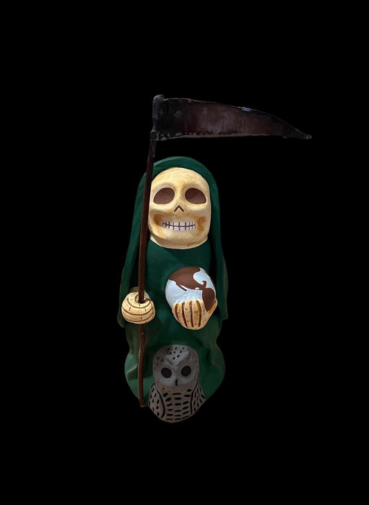 Santa Muerte Verde Statue + Green + Mictecacihuatl + Mictlantecihuatl + Traditionally Crafted from Mexican Clay + 1 of Kind + Made in Mexico