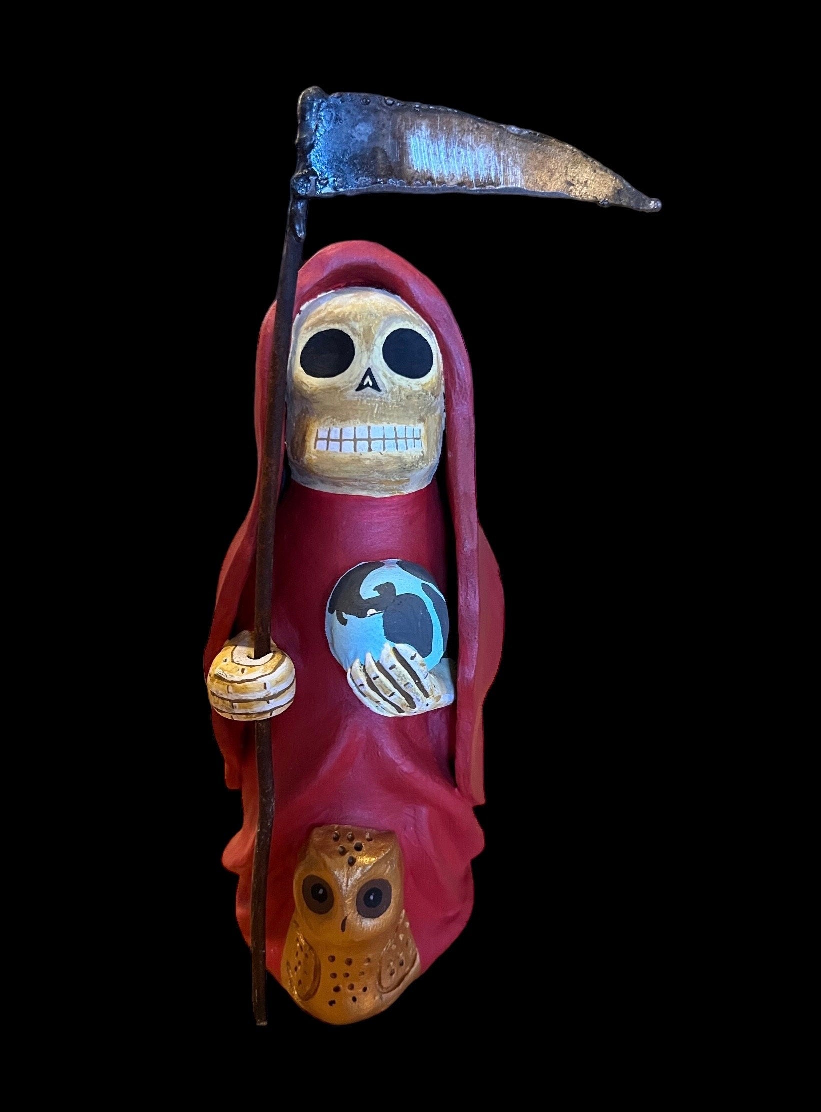 Santa Muerte Roja Statue + Mictecacihuatl + Mictlantecihuatl + Traditionally Handcrafted from Mexican Clay + One of a Kind + Made in Mexico