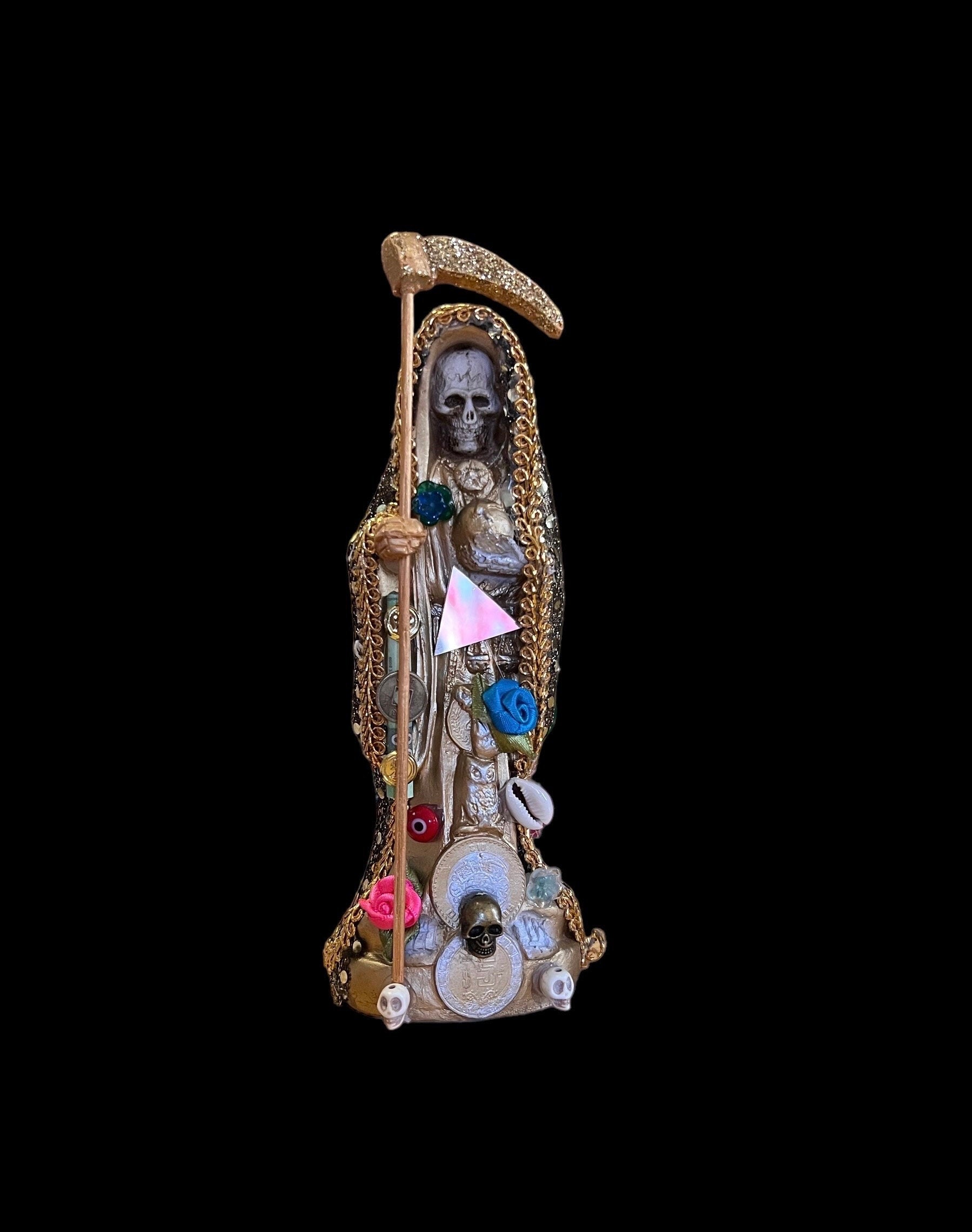 Santa Muerte Dorada Statue + 8” + Fixed and Baptized on Feast Day + 24K Gold