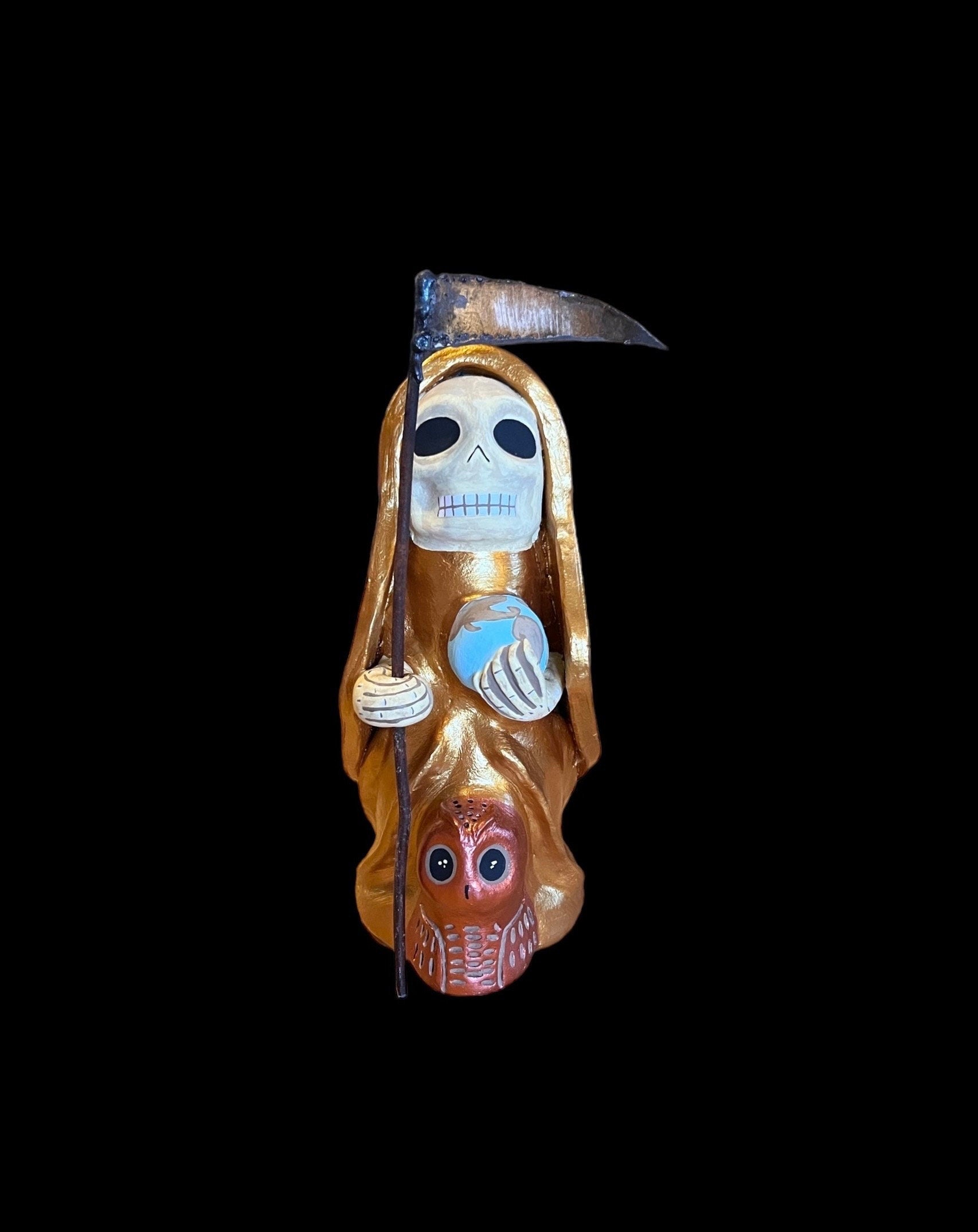 Santa Muerte Dorada Statue + Mictecacihuatl + Mictlantecihuatl + Traditionally Handcrafted from Mexican Clay + 1 of a Kind + Made in Mexico