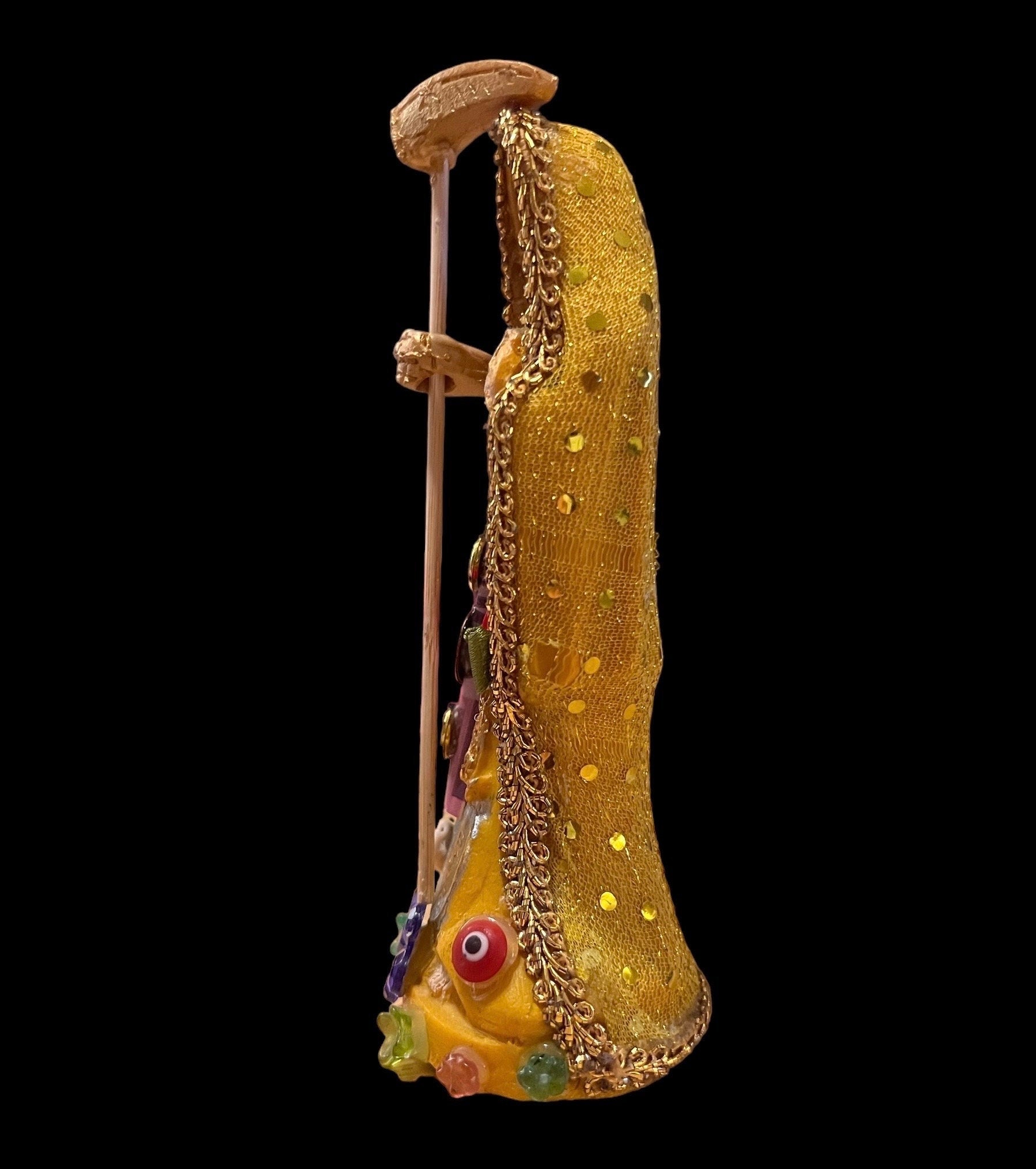 Santa Muerte Amarilla Statue + Yellow + 7” + Fixed and Baptized on Feast Day + 24K Gold