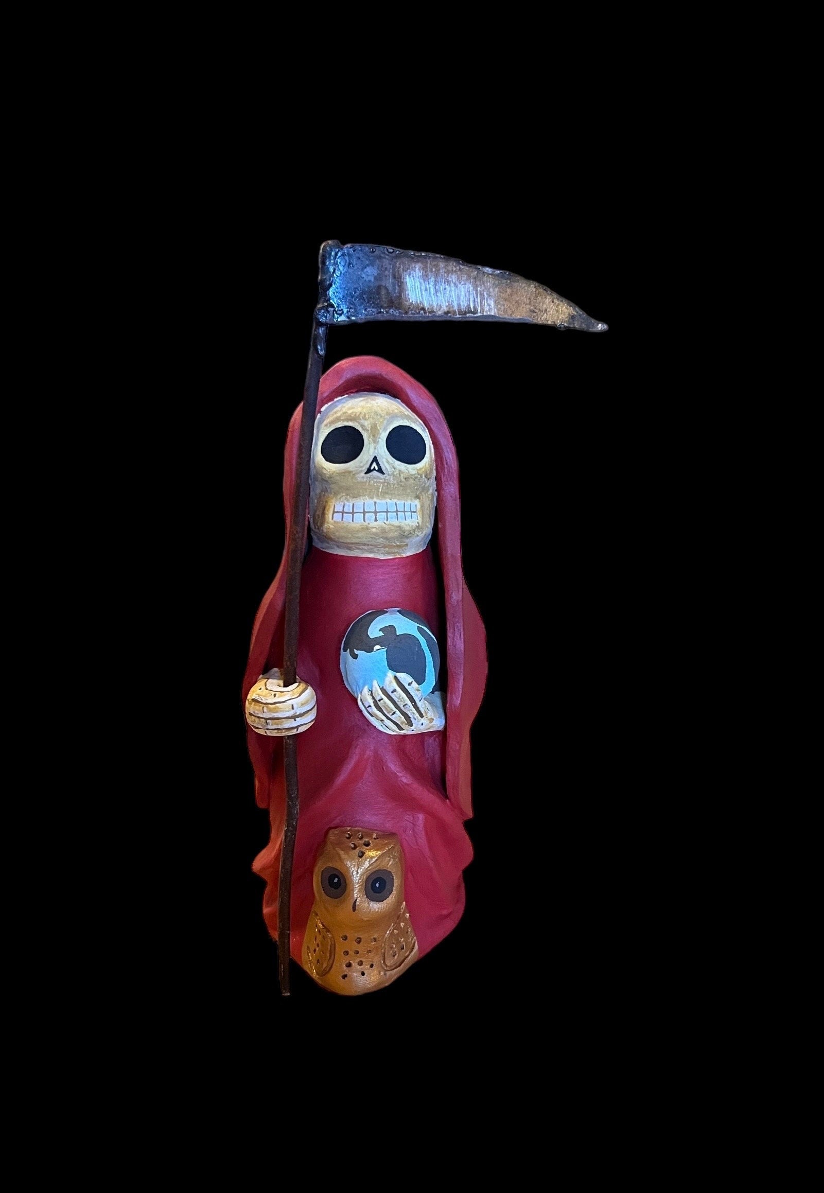 Santa Muerte Roja Statue + Mictecacihuatl + Mictlantecihuatl + Traditionally Handcrafted from Mexican Clay + One of a Kind + Made in Mexico
