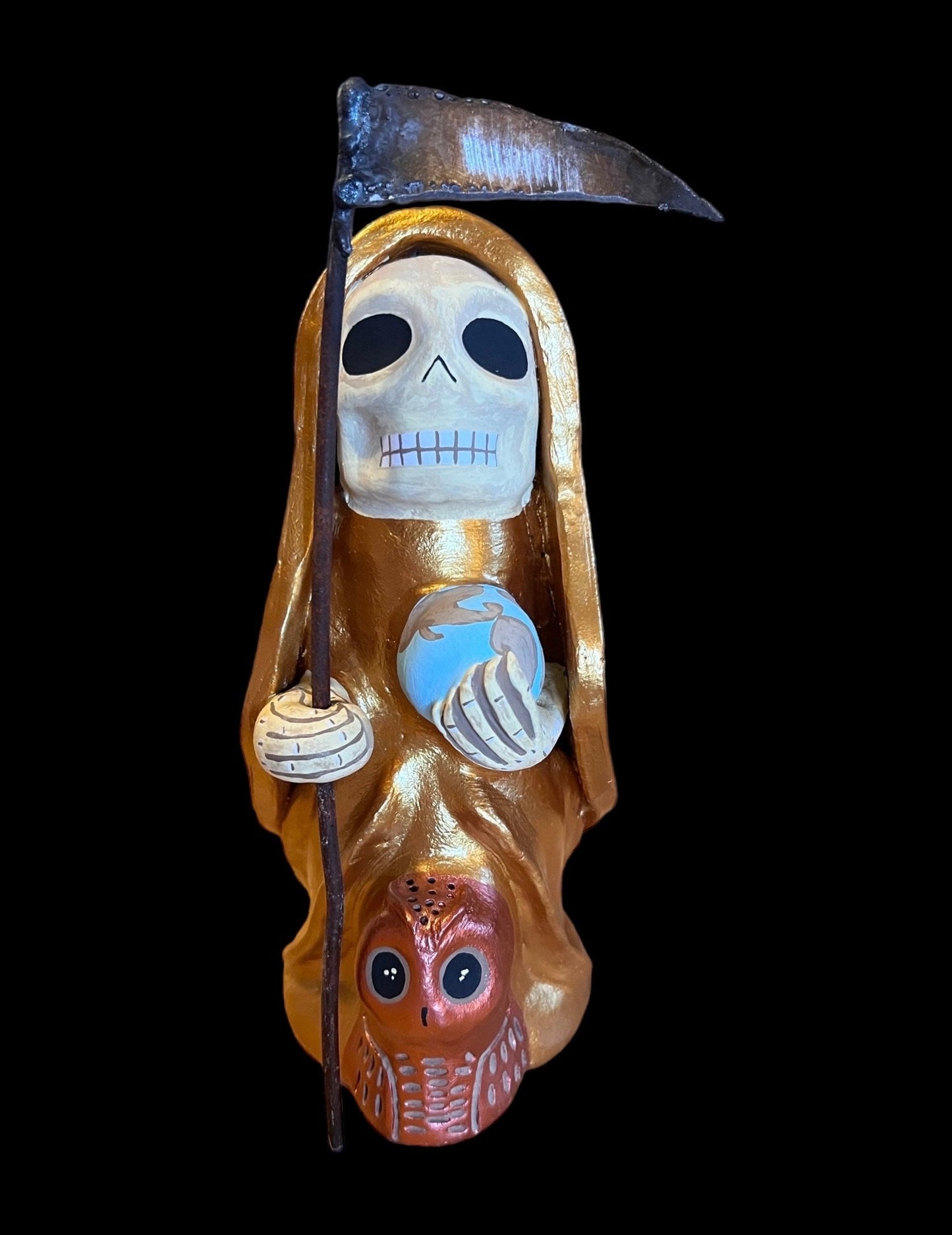 Santa Muerte Dorada Statue + Mictecacihuatl + Mictlantecihuatl + Traditionally Handcrafted from Mexican Clay + 1 of a Kind + Made in Mexico