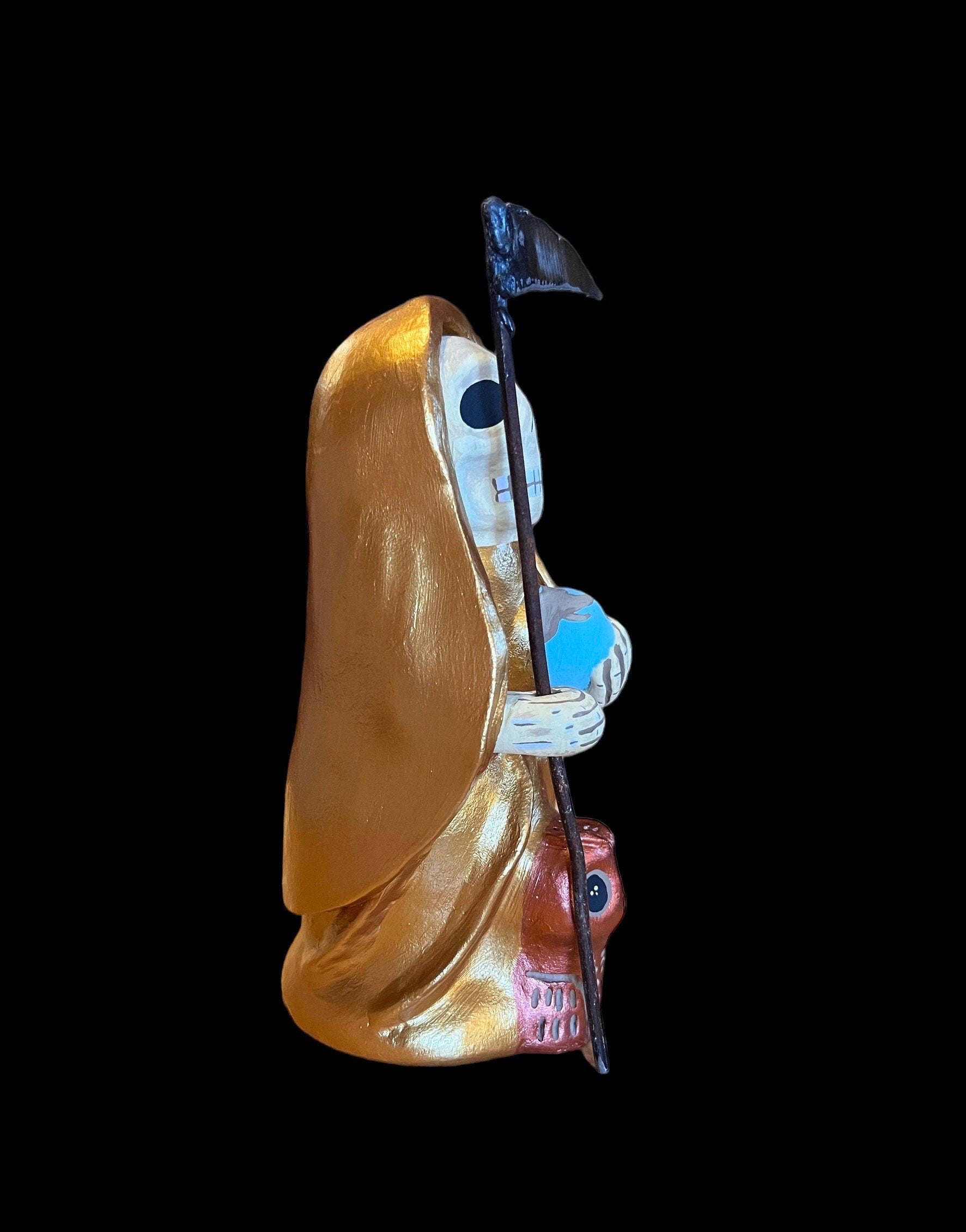 Santa Muerte Dorada Statue + Mictecacihuatl + Mictlantecihuatl + Traditionally Handcrafted from Mexican Clay + 1 of a Kind + Made in Mexico
