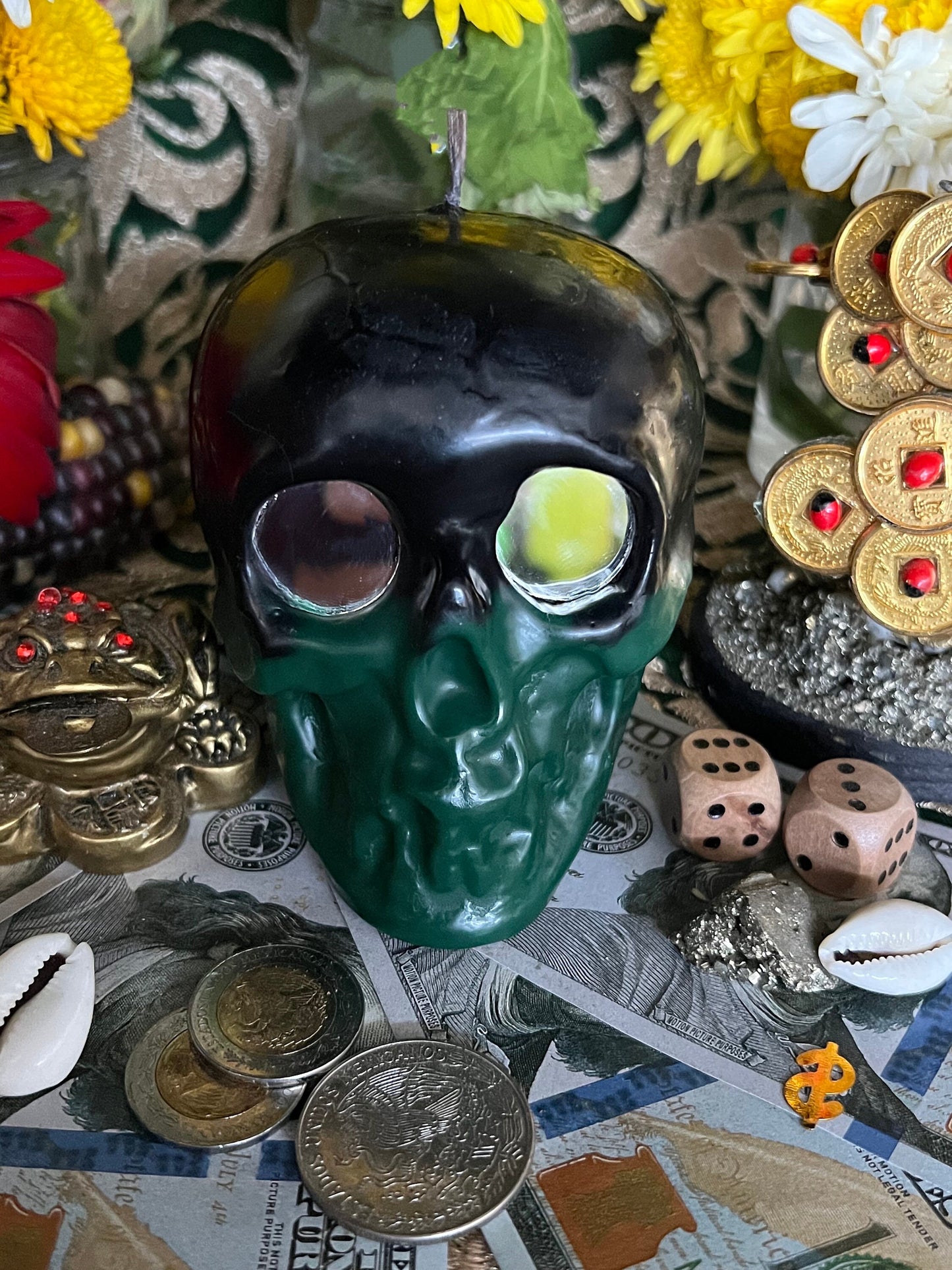 Two-tone Skull Candle with Mirror Eyes + Reversing + Uncrossing + Revealing + Mirror Work + Baron del Cemeterio