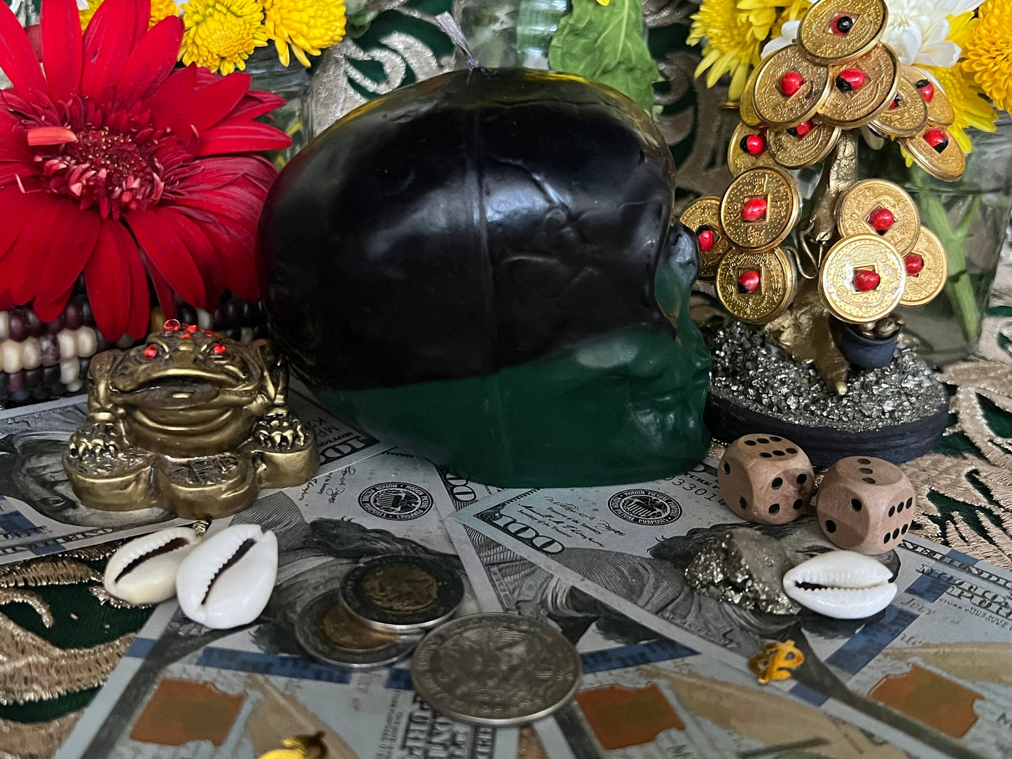 Two-tone Skull Candle with Mirror Eyes + Reversing + Uncrossing + Revealing + Mirror Work + Baron del Cemeterio
