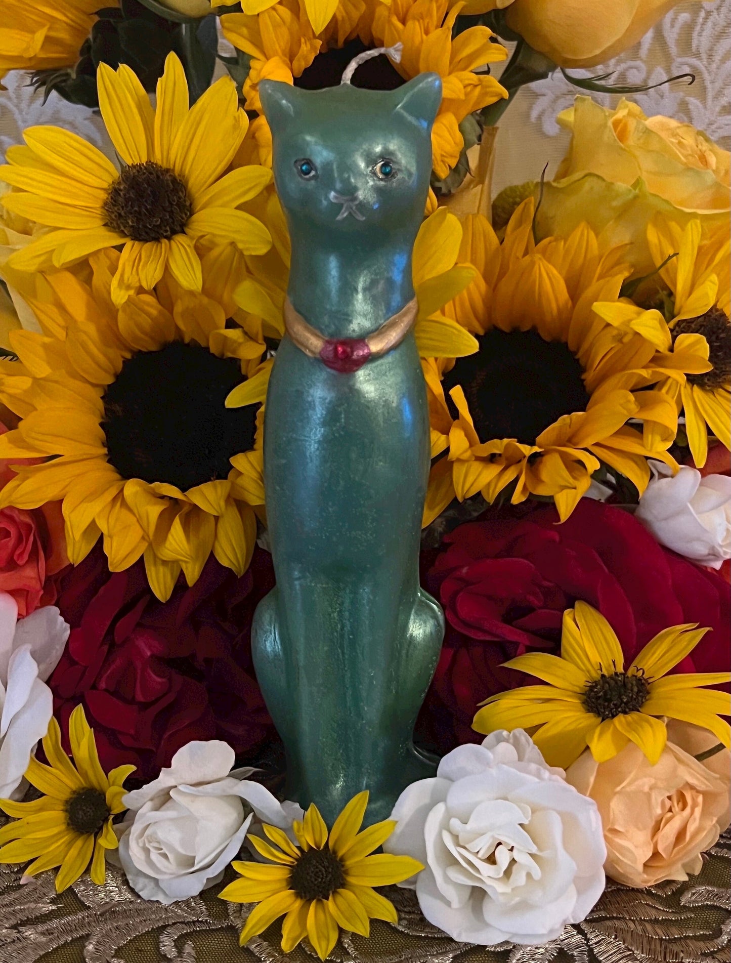 Large Cat Candle + Painted + Hoodoo + Conjure + Gato Negro