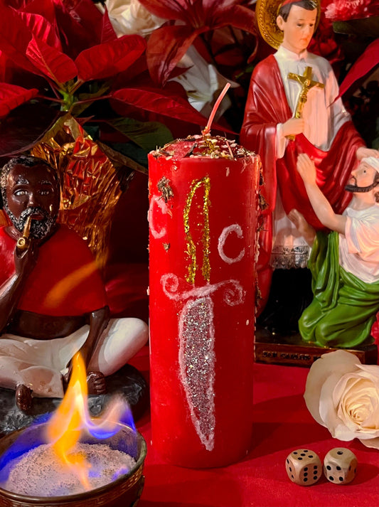 Papa Candelo Cedife Hand-Carved Candle + Saint Charles Borromeo + Luck + Money + Protection + Wisdom + Healing + Breaking Hexes + San Carlos