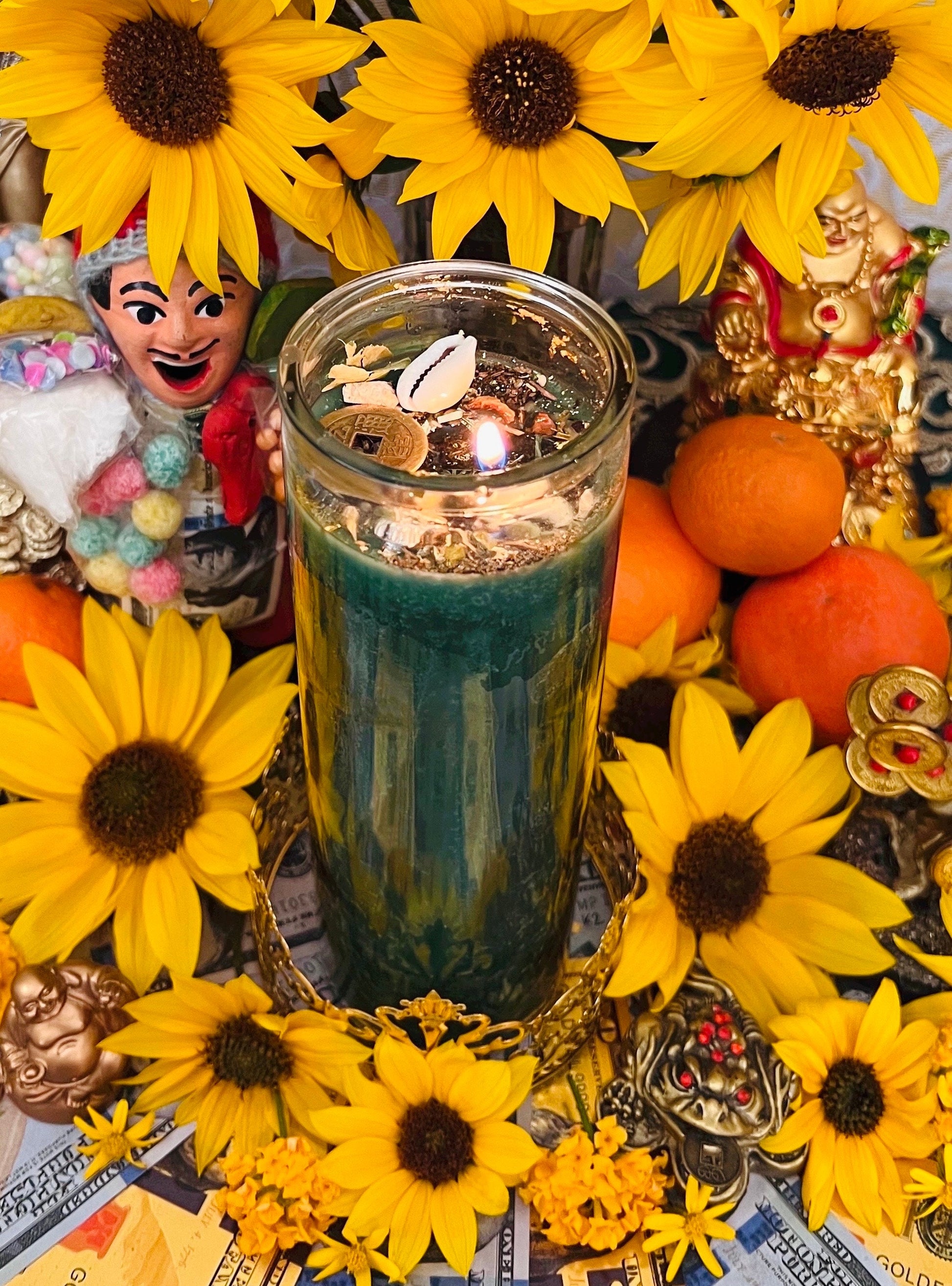 Money Drawing Vigil Candle + Wealth + Abundance + Prosperity + Fixed and Blessed
