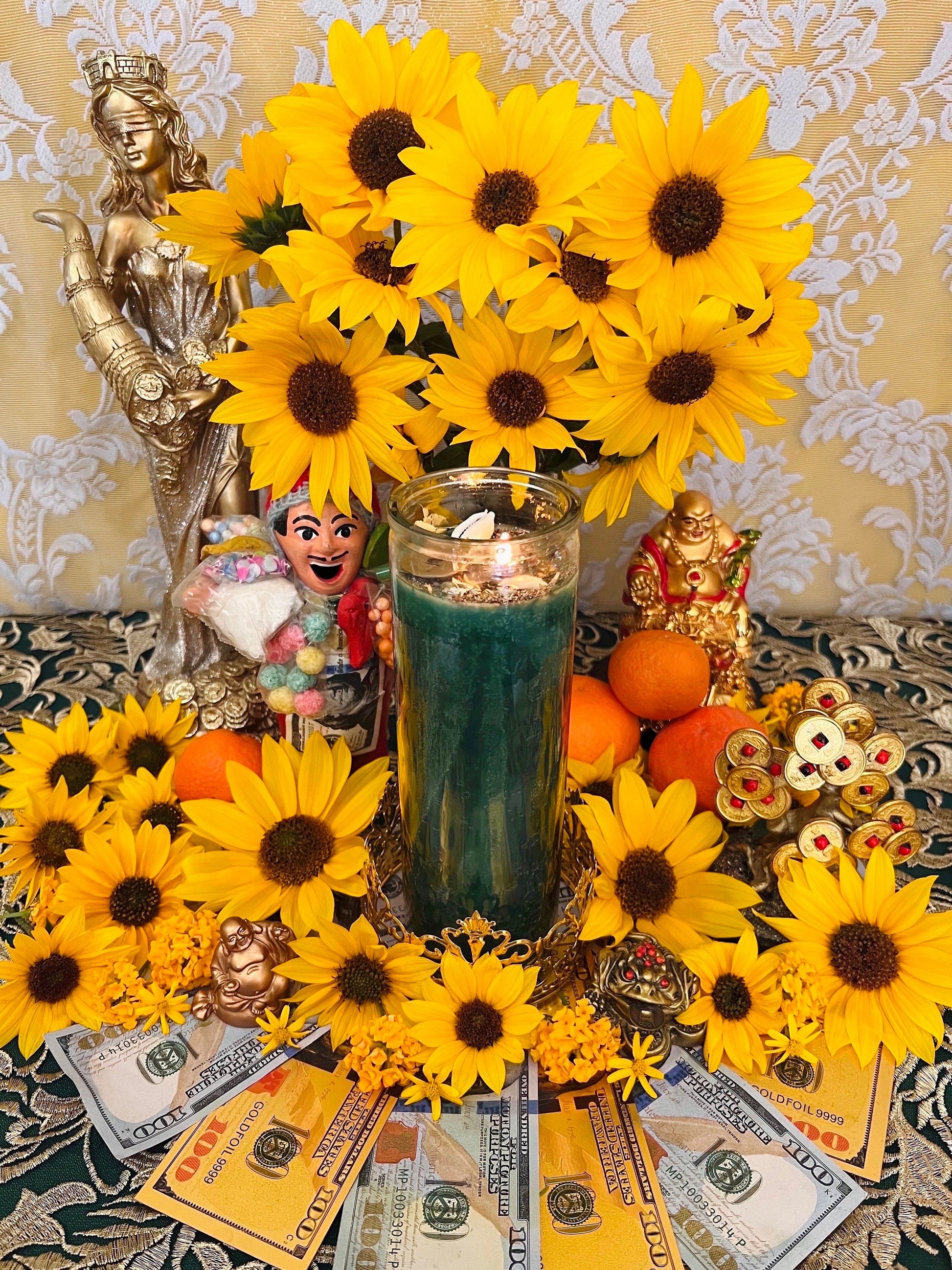 Money Drawing Vigil Candle + Wealth + Abundance + Prosperity + Fixed and Blessed