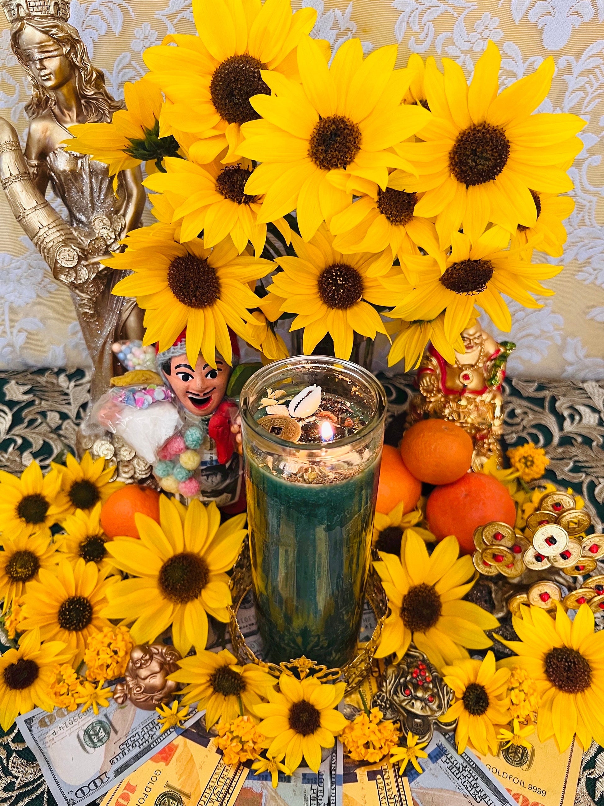 Money Drawing Vigil Candle + Wealth + Abundance + Prosperity + Fixed and Blessed