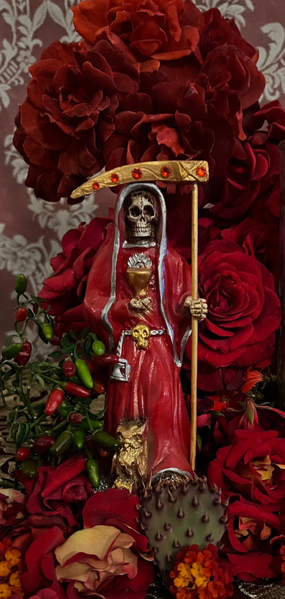 Santa Muerte Roja Statue + 24K Gold + Chalice + Baptized + Sterling Silver + Fixed + Made in Mexico