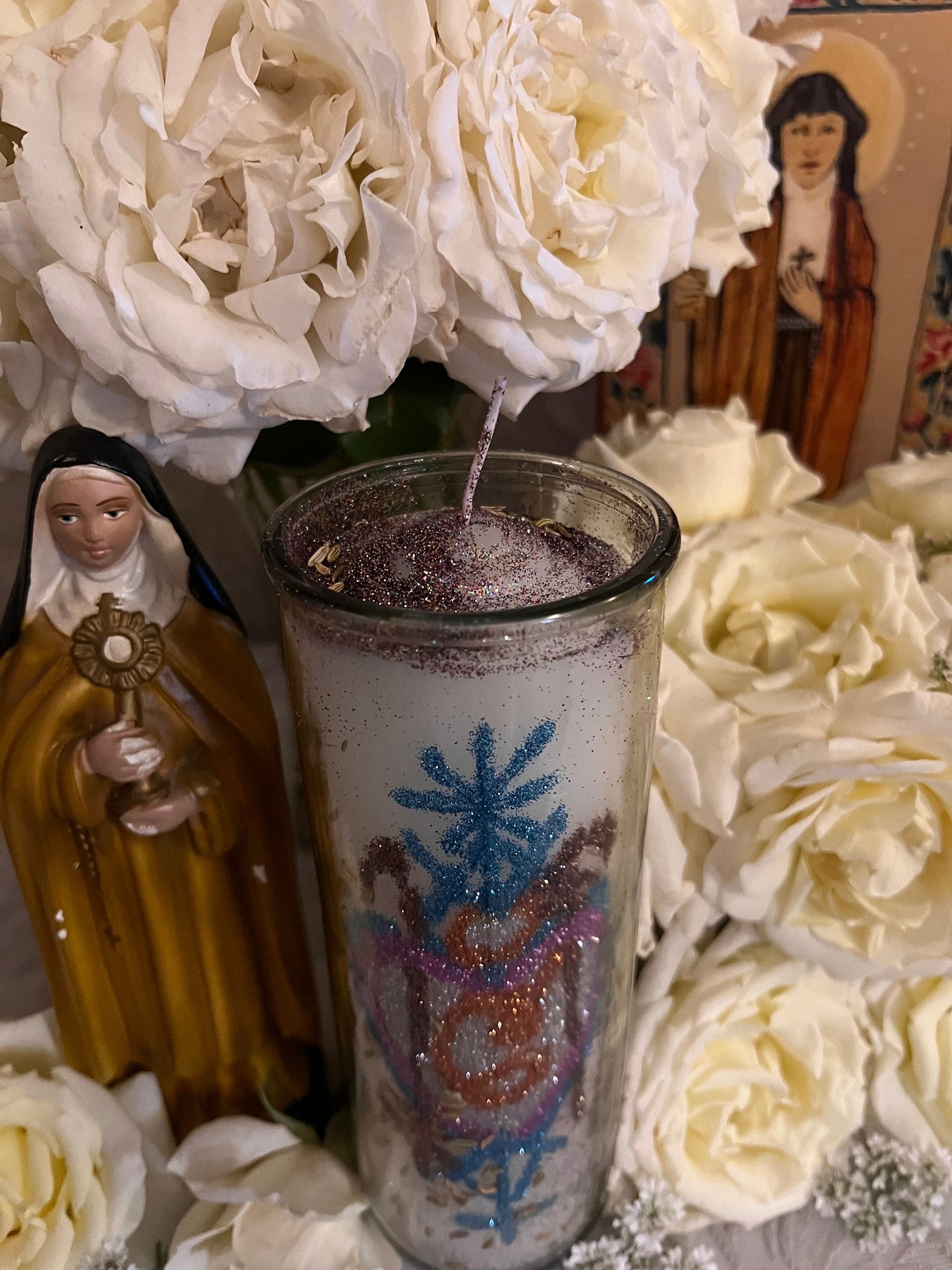 Saint Clare Hand-Carved Candle + Peace + Clarity + Tranquility + Santa Clara