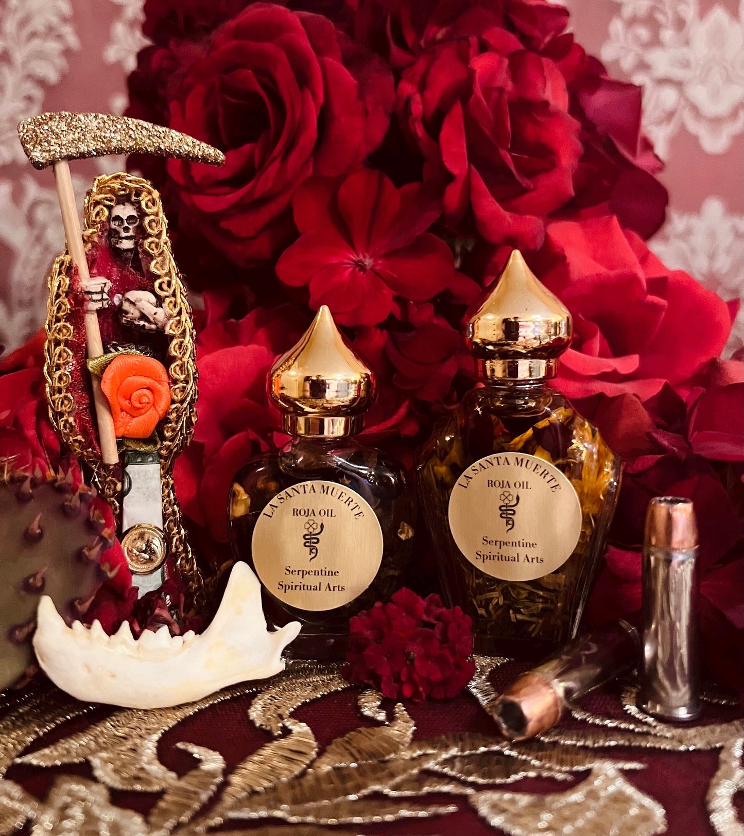 Santa Muerte Roja Oil + Love + Money + Justice + War + Blood