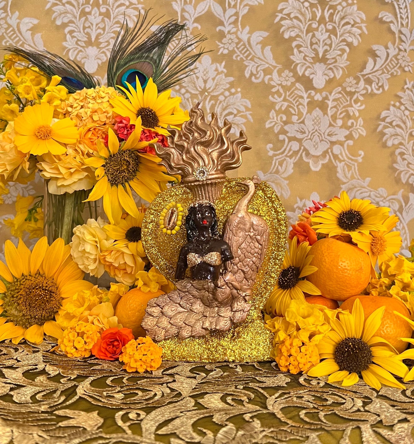Last 2! Oshun Flaming Heart Candle + Ochun + Blessed + Fixed + 24K Gold + African Spirit of Love & Prosperity + Orisha + Santeria + Ifa