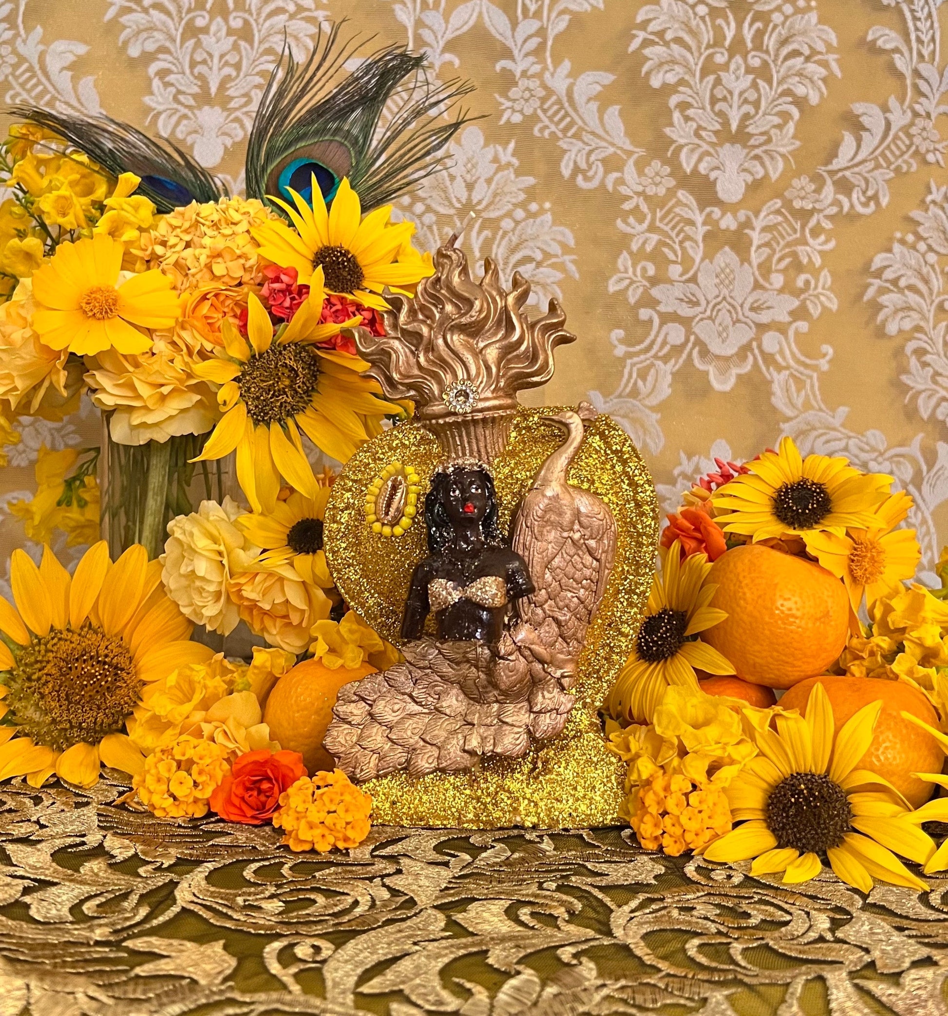 Last 2! Oshun Flaming Heart Candle + Ochun + Blessed + Fixed + 24K Gold + African Spirit of Love & Prosperity + Orisha + Santeria + Ifa