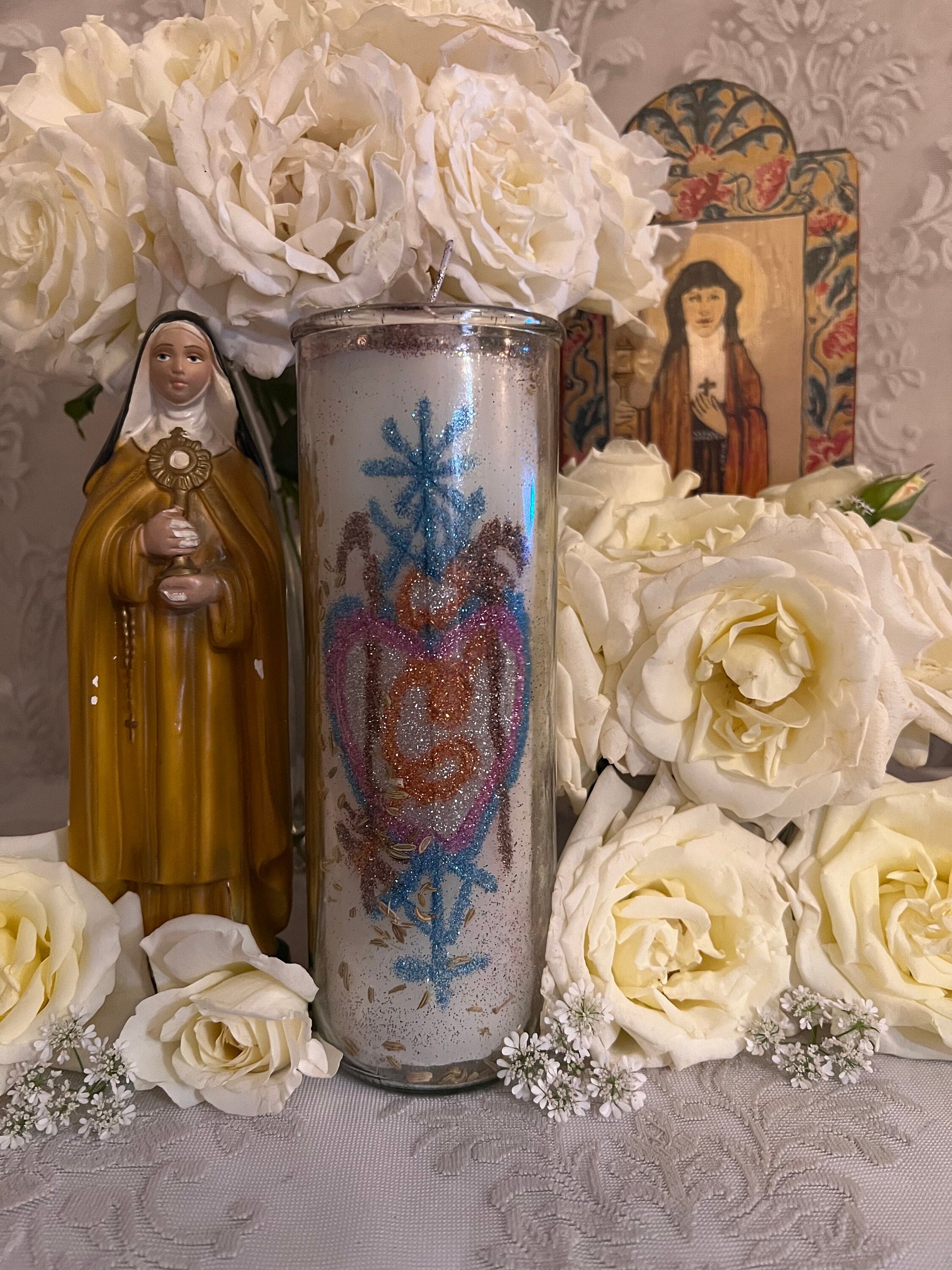 Saint Clare Hand-Carved Candle + Peace + Clarity + Tranquility + Santa Clara