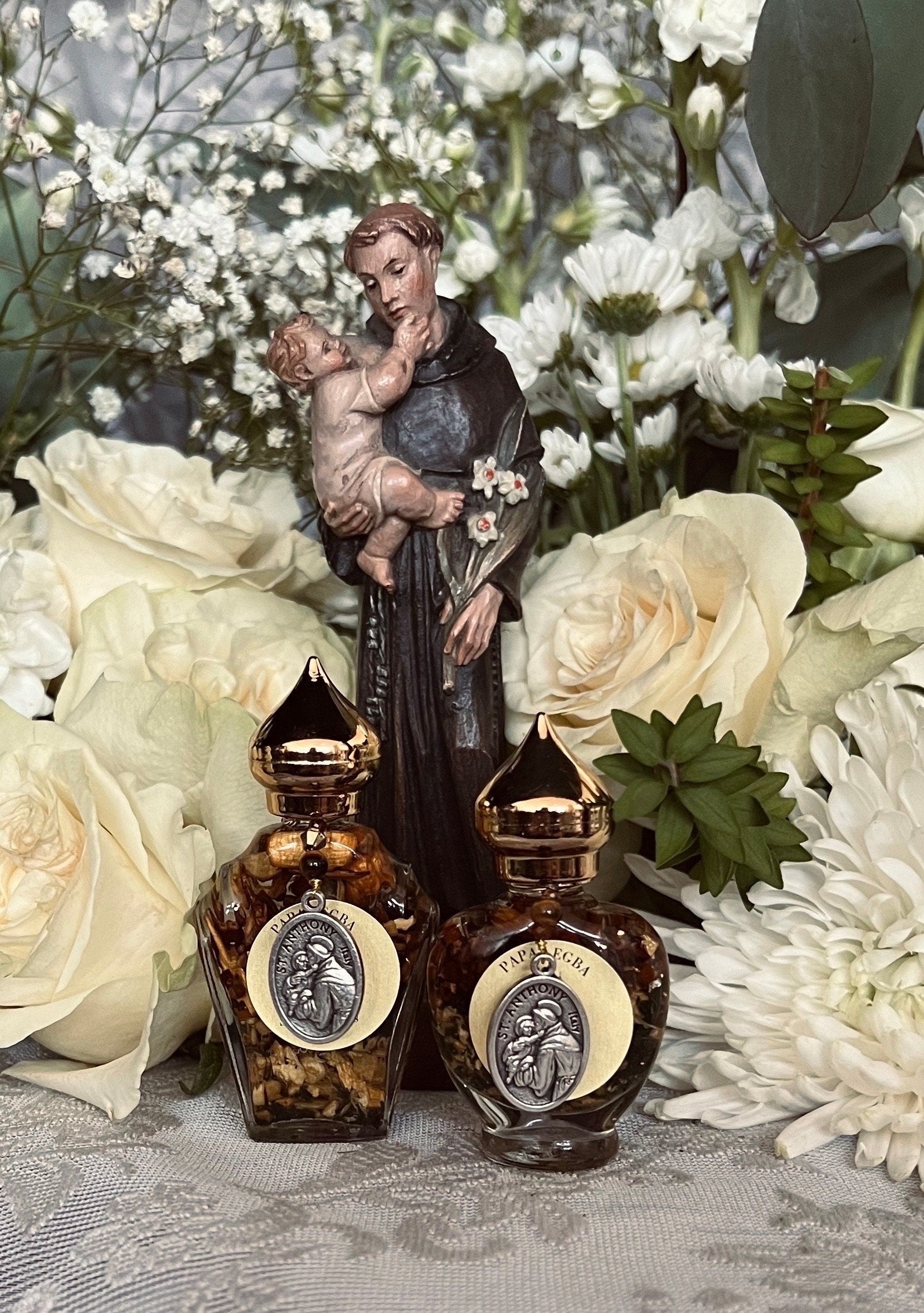 Papa Legba Oil + Open Roads + Protection + Cleansing + Saint Anthony + Medal on Large Bottle Blessed by Pope