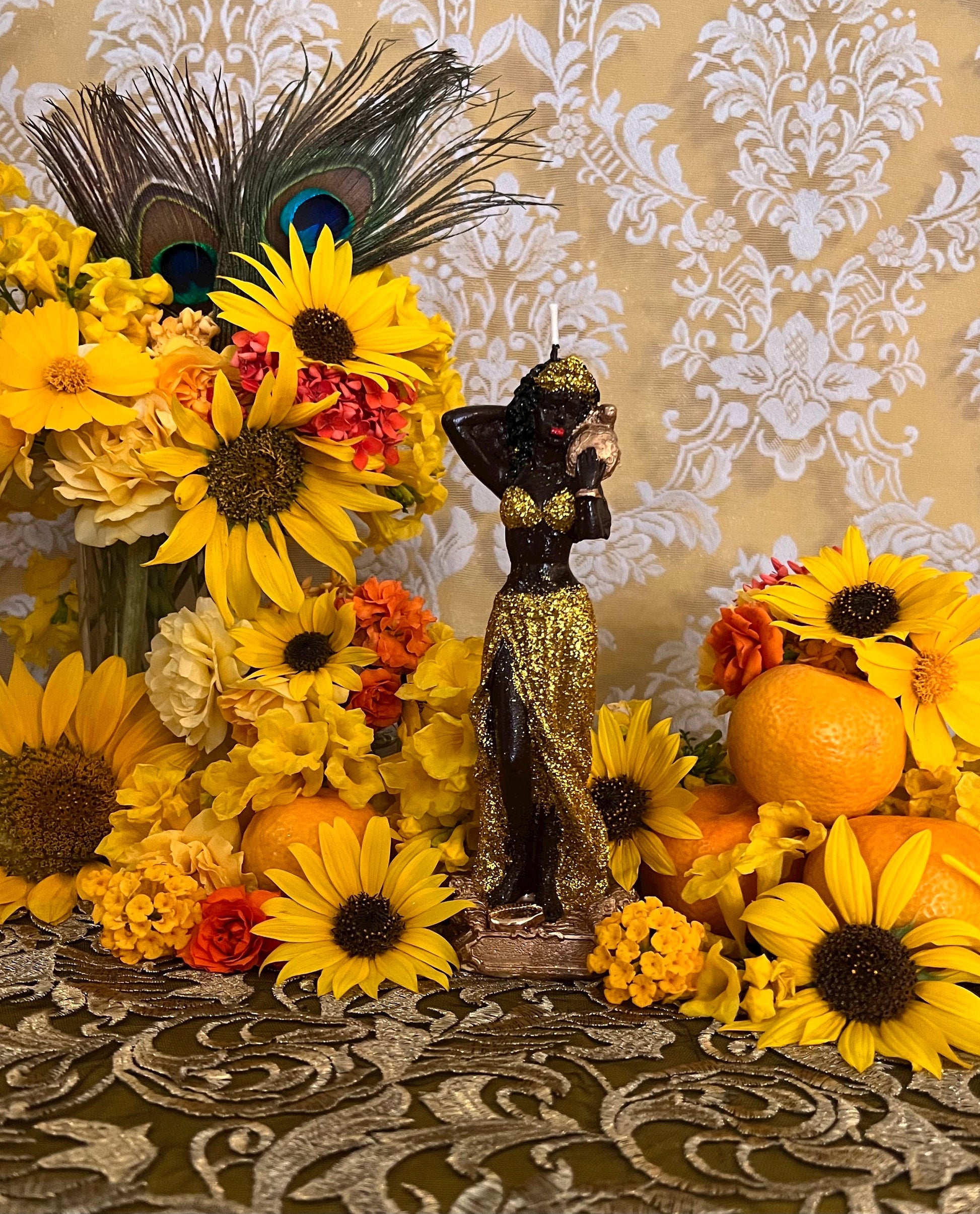 Oshun Fixed Candle + 24K Gold Leaf + African Spirit of Love & Prosperity + Orisha + Santeria + Ifa