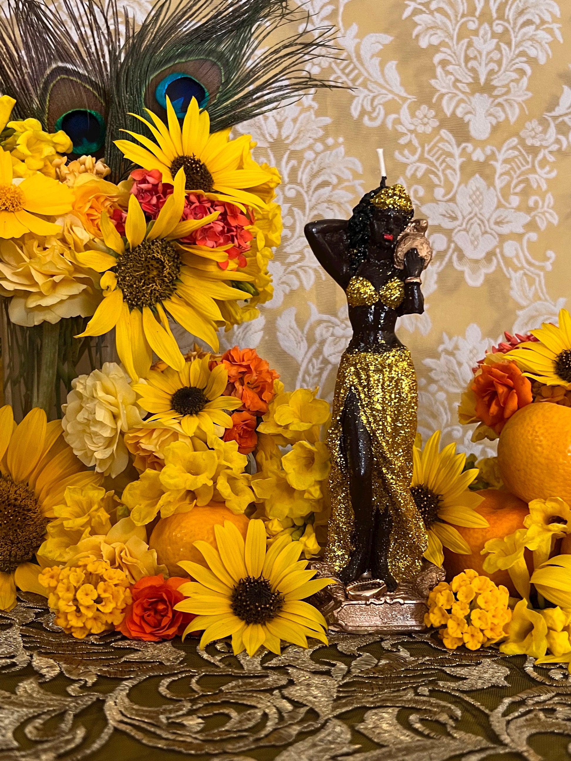 Oshun Fixed Candle + 24K Gold Leaf + African Spirit of Love & Prosperity + Orisha + Santeria + Ifa