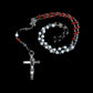 Santa Muerte Rosary with Tricolor Gemstone Beads & S Muerte Cross + Blessed + 3 Robes + Sterling Silver Plated Chain + Handcrafted + Rosario