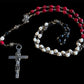 Santa Muerte Rosary with Tricolor Skulls & SM Cross + 3 Robes + Blessed + All-Purpose + Sterling Silver Plated Chain + Handcrafted + Rosario