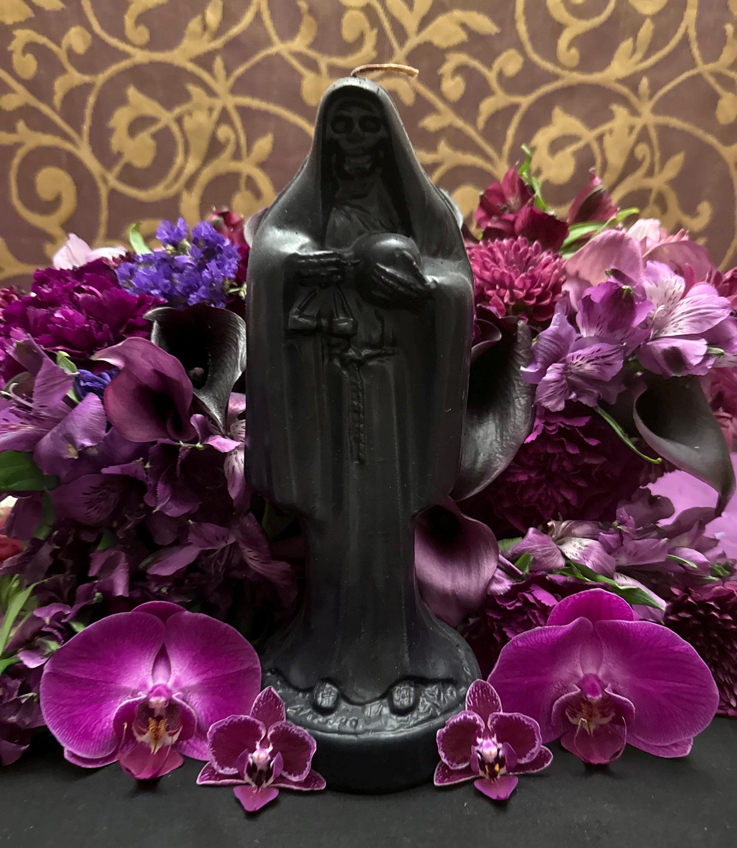 Santa Muerte Negra Candle + Protection + Binding + Reversing + 24K Gold
