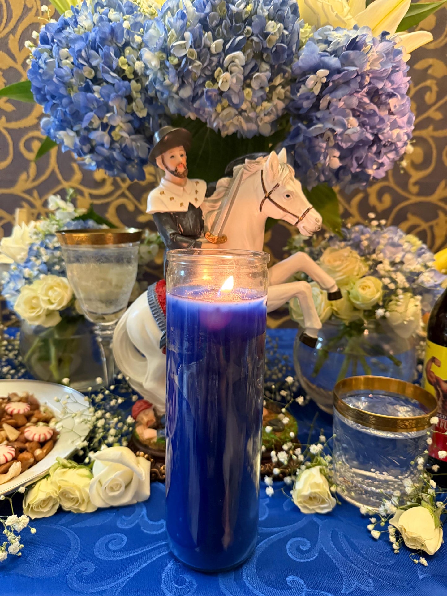 Ogou Balendyo Fixed Vigil Candle + Protection + Healing + Discipline + Masculinity + Law Keep Away + Diplomacy + 24K Gold Leaf + Blessed