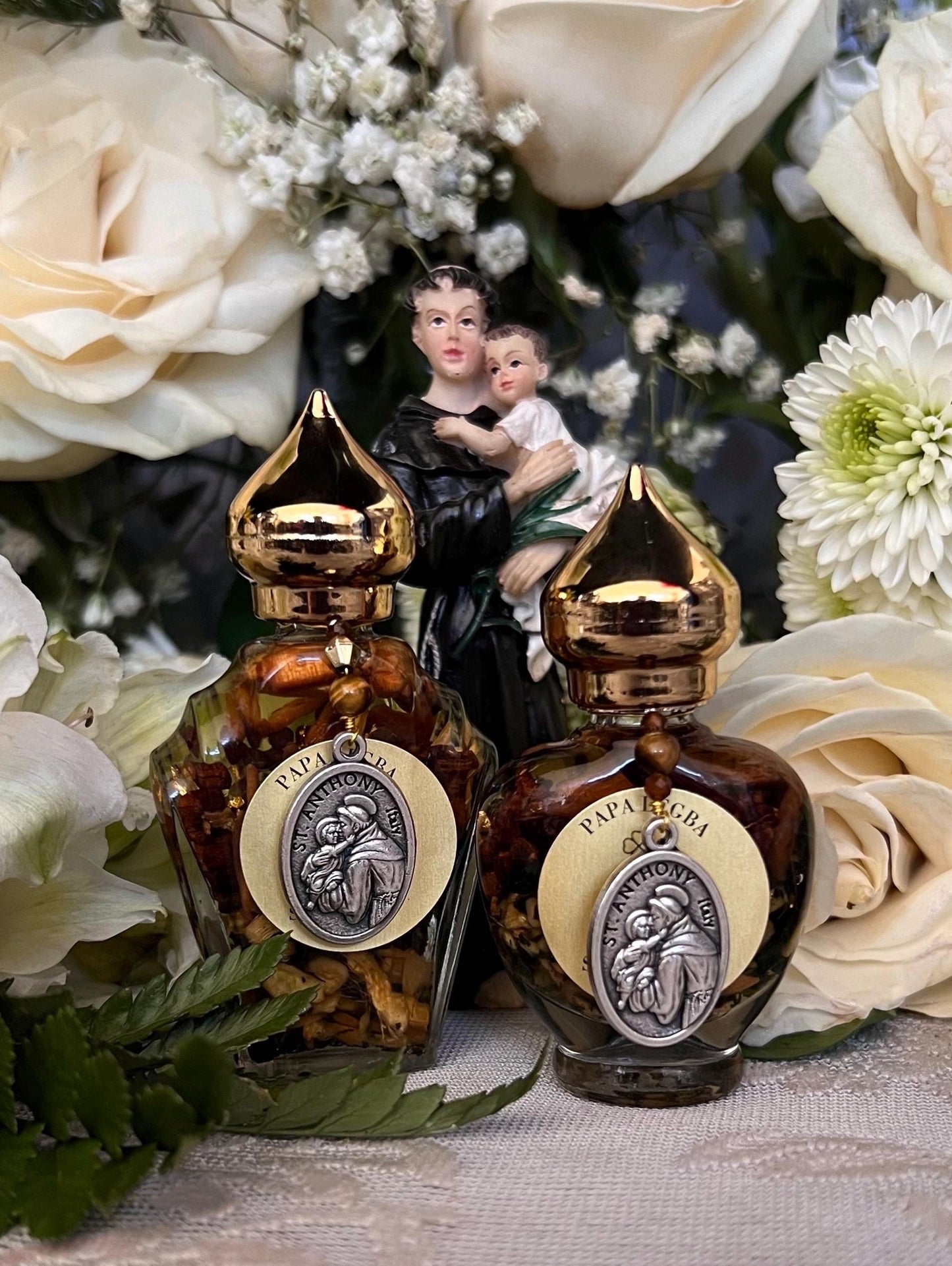 Papa Legba Oil + Open Roads + Protection + Cleansing + Saint Anthony + Medal on Large Bottle Blessed by Pope