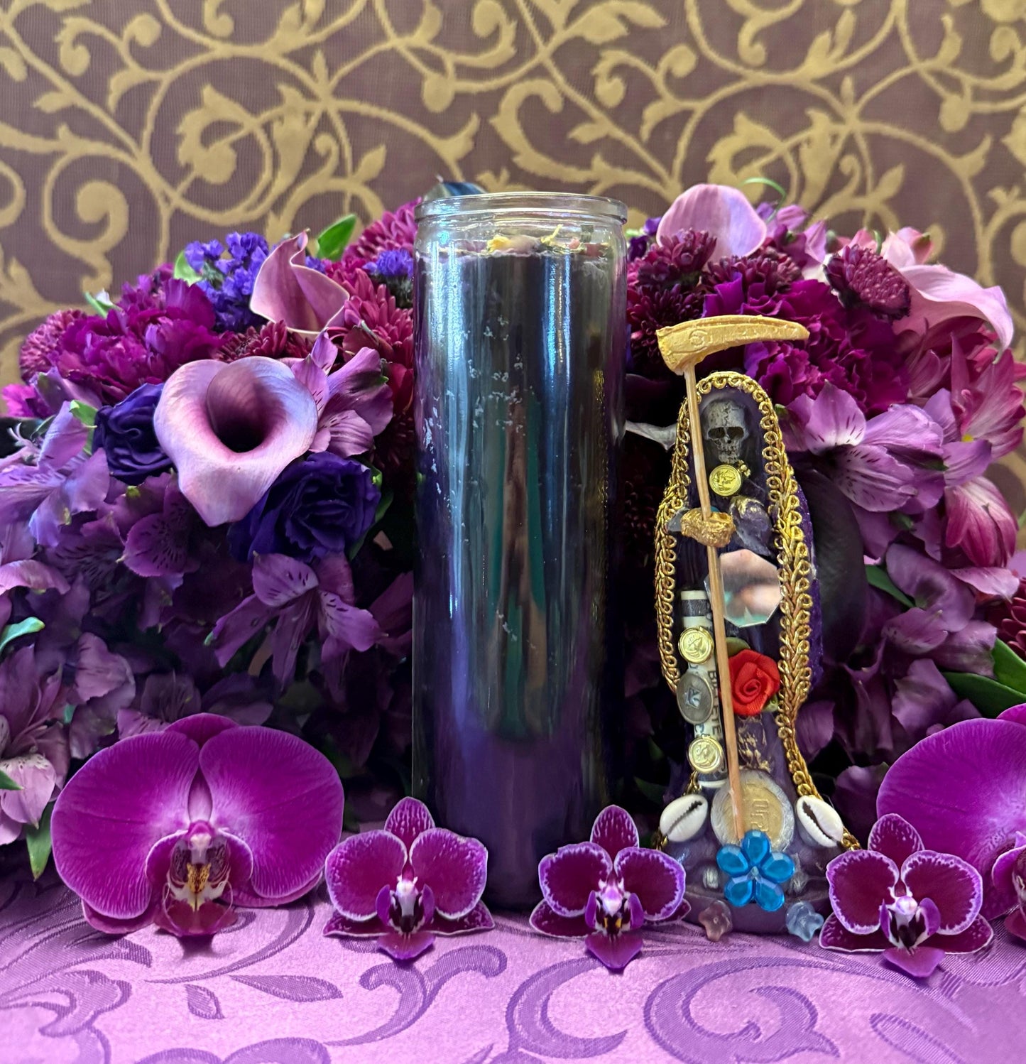 Santa Muerte Morada Fixed Candle + Psychic + Divination + Healing + Spirituality