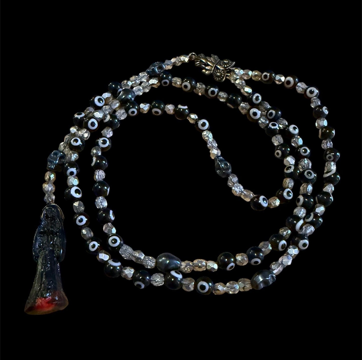 Santa Muerte Negra Evil Eye Rosary de Hilo + Protection + Reversing + Blessed + Handcrafted + Rosario