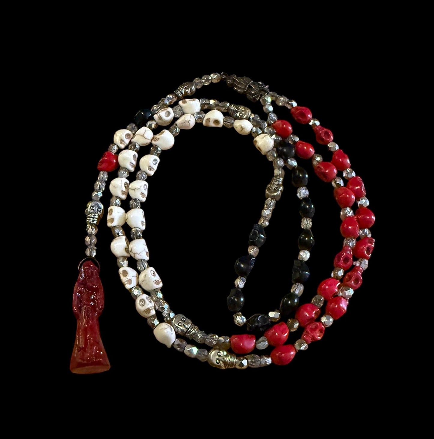 Santa Muerte Roja Rosary de Hilo + Three Robes + Traditional Colors + Blessed + Rosario