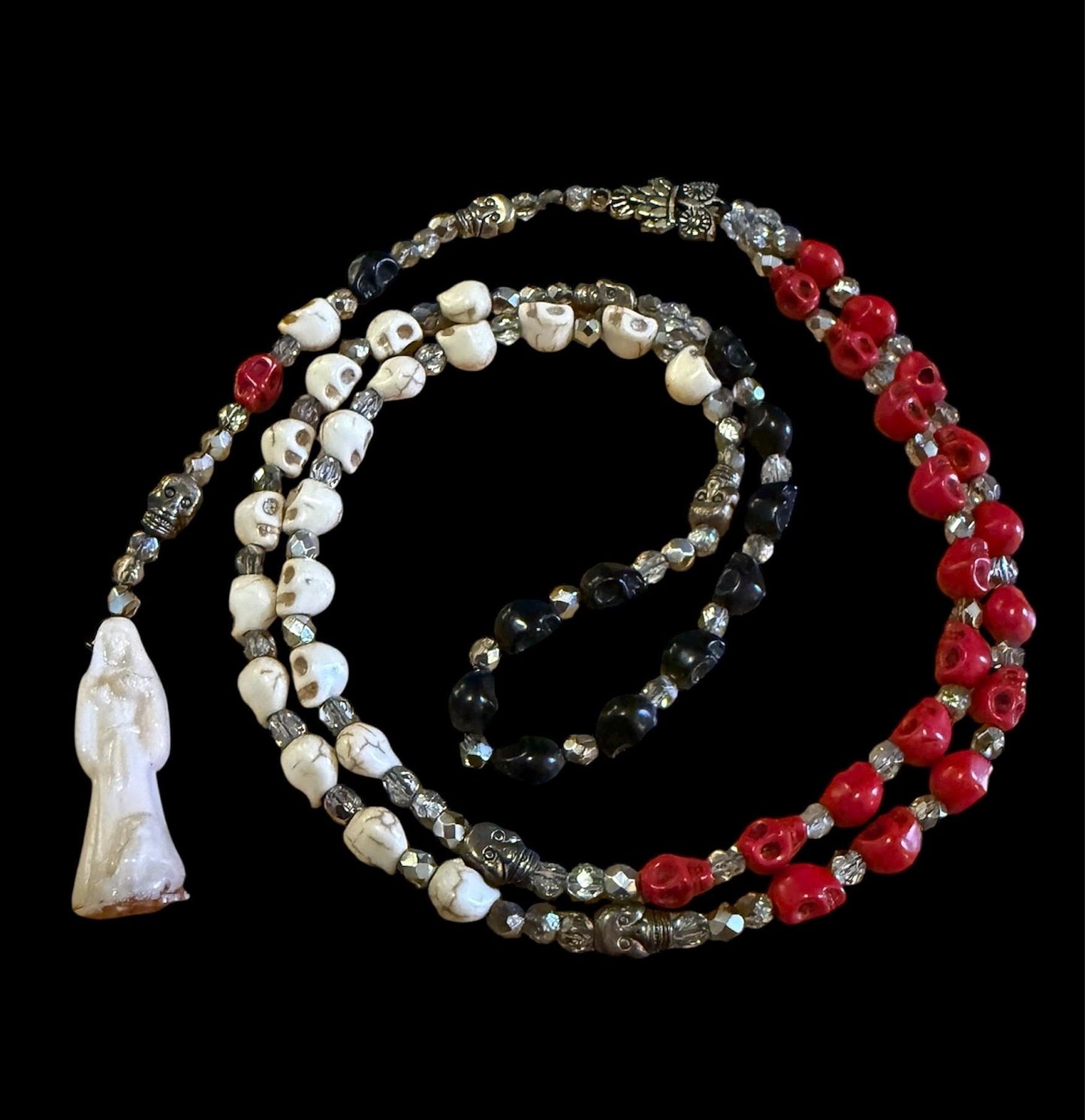 Santa Muerte Blanca Rosary de Hilo + Three Robes + Traditional Colors + Blessed + Rosario
