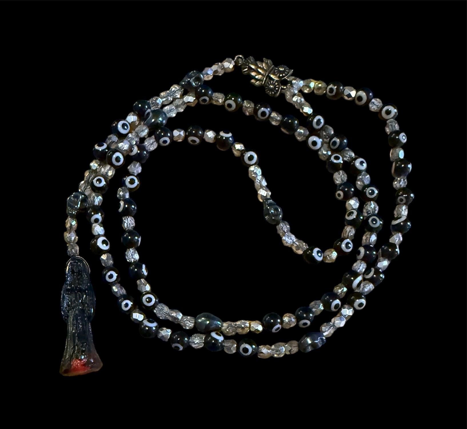 Santa Muerte Negra Evil Eye Rosary de Hilo + Protection + Reversing + Blessed + Handcrafted + Rosario