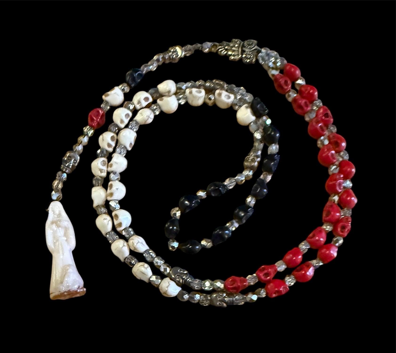 Santa Muerte Blanca Rosary de Hilo + Three Robes + Traditional Colors + Blessed + Rosario