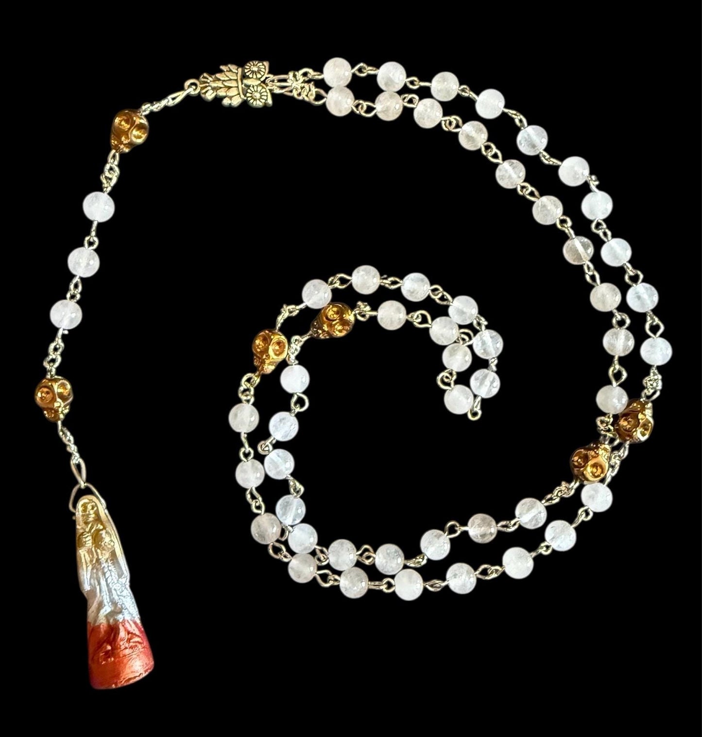 Santa Muerte Tres Metales Rosary + Blessed Dorada + Plata + Cobre + Gold + Prosperity + Sterling Silver Plated Chain + Handcrafted + Rosario