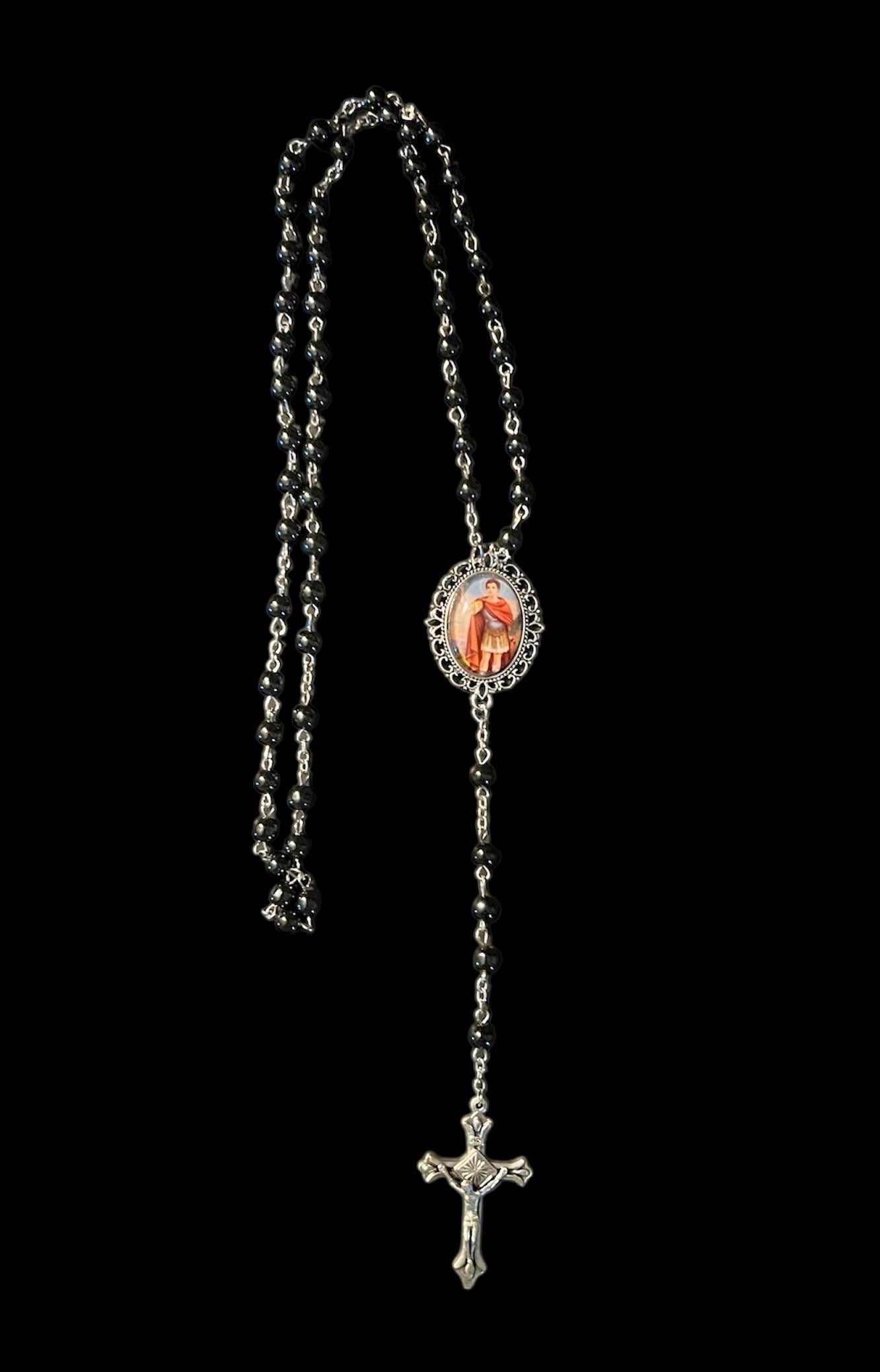 Saint Expedite Blessed Rosary + Hematite + San Expedito + Expeditus + Fast Luck + Money + Quick Results + Rosario