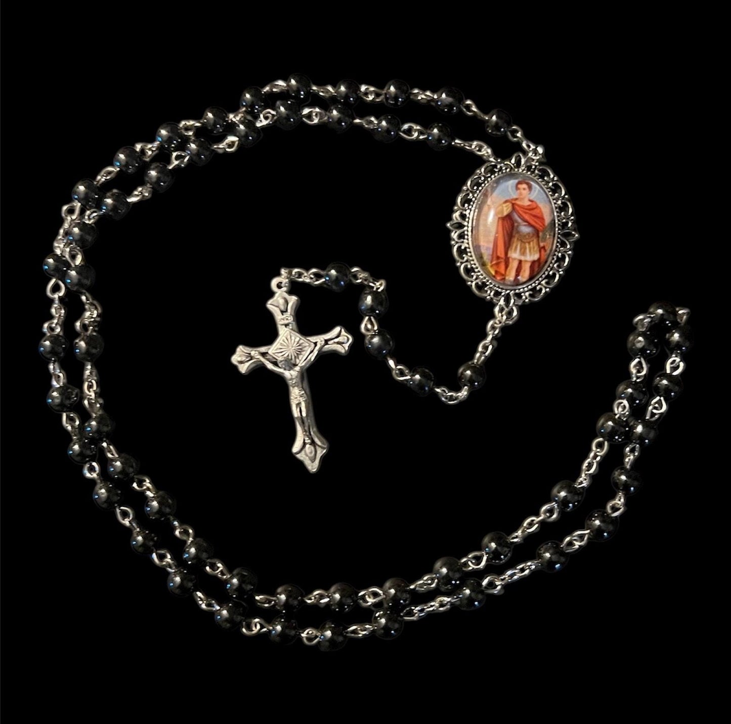 Saint Expedite Blessed Rosary + Hematite + San Expedito + Expeditus + Fast Luck + Money + Quick Results + Rosario