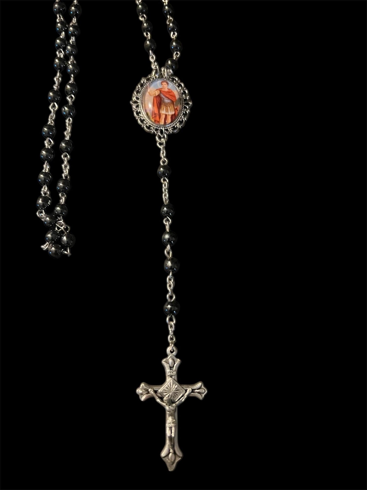 Saint Expedite Blessed Rosary + Hematite + San Expedito + Expeditus + Fast Luck + Money + Quick Results + Rosario