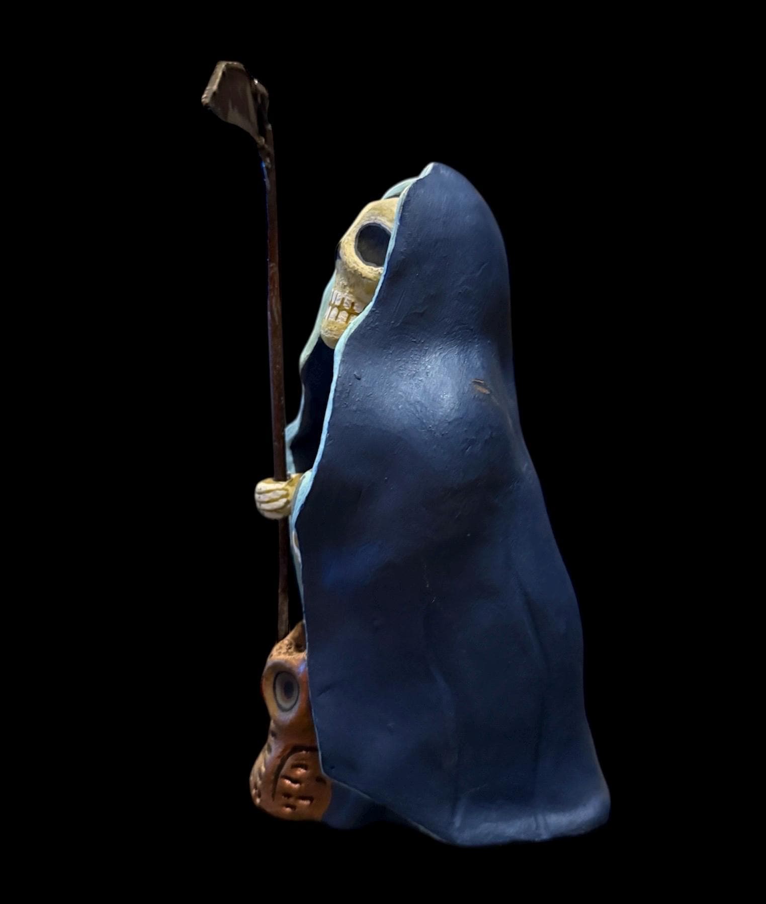 Santa Muerte Azul Statue + Blue + Mictecacihuatl + Mictlantecihuatl + Traditionally Crafted from Mexican Clay + 1 of a Kind + Made in Mexico