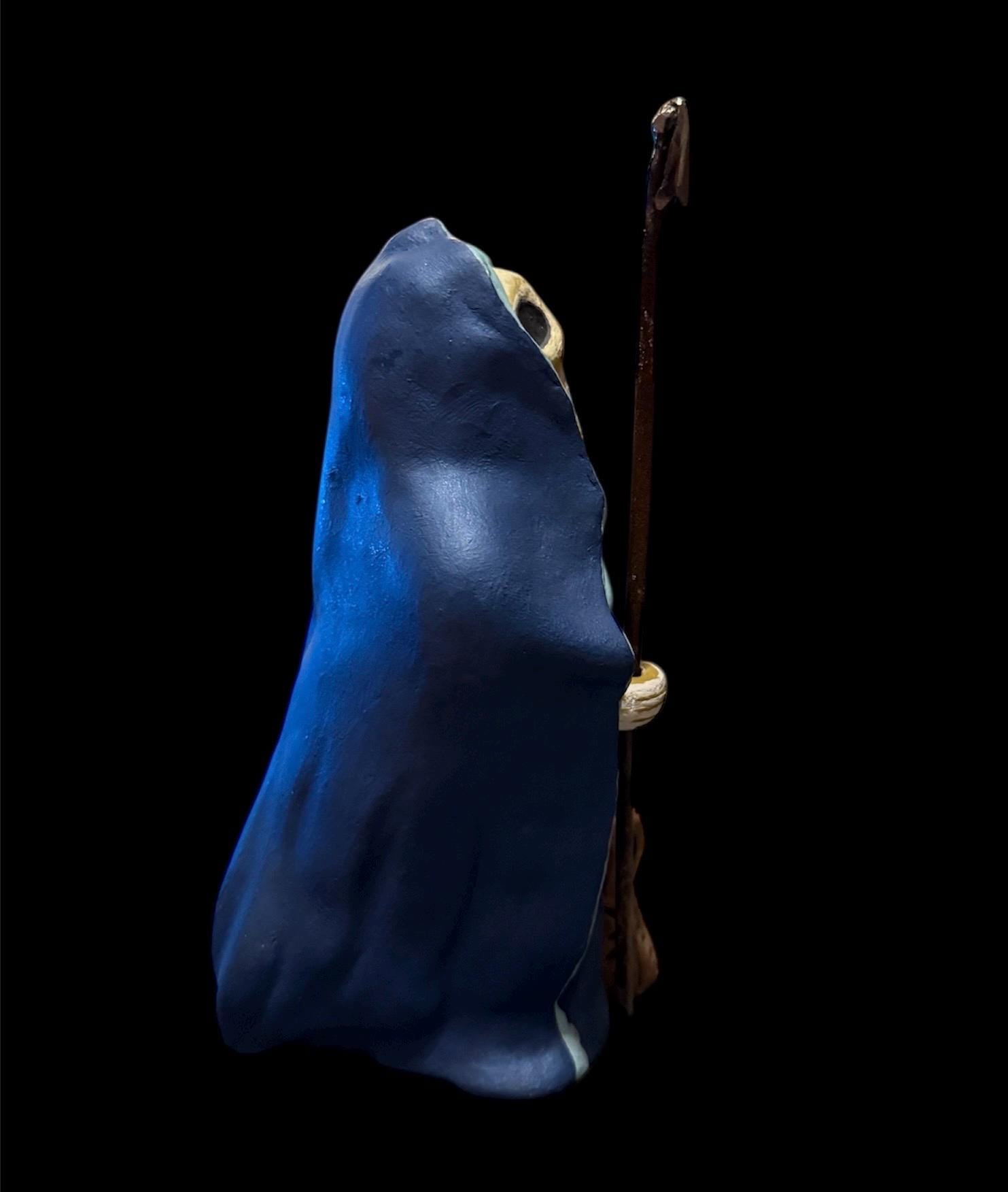 Santa Muerte Azul Statue + Blue + Mictecacihuatl + Mictlantecihuatl + Traditionally Crafted from Mexican Clay + 1 of a Kind + Made in Mexico