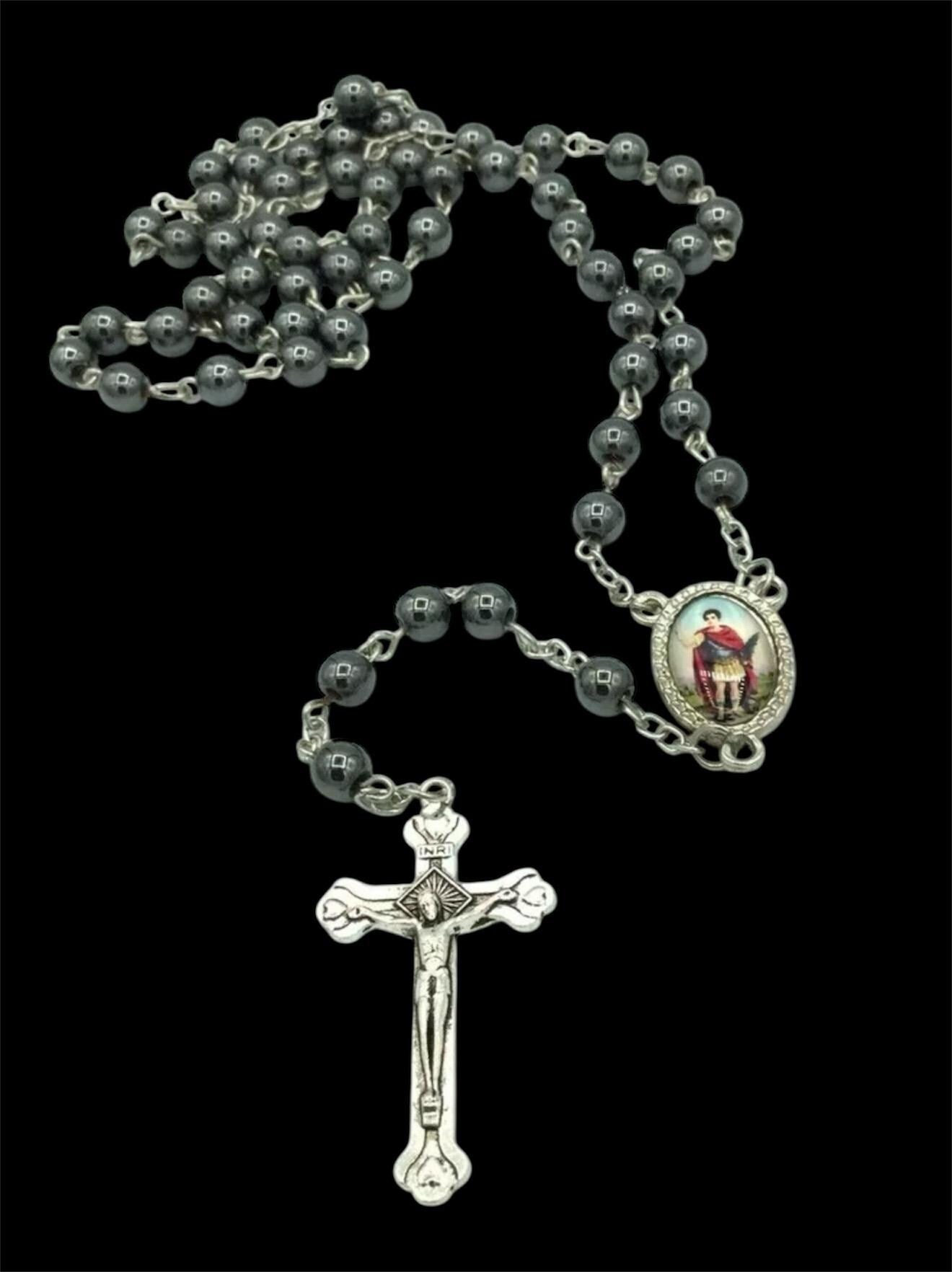 Saint Expedite Blessed Rosary + Hematite + San Expedito + Expeditus + Fast Luck + Money + Quick Results + Rosario