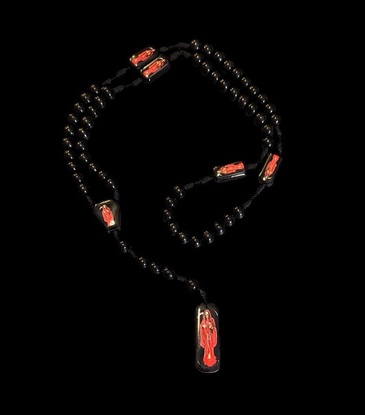 Santa Muerte Roja y Negra Rosary with Wood Beads + Blessed + Rosario + Protection + Reversing