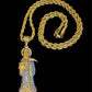 Gold Santa Muerte Azul Necklace + Blessed + 18K Gold Plated Pendant and Chain + Blue Zirconia + Spiritual Protection + Made in Mexico
