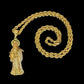 Gold Santa Muerte Blanca Necklace + Protection + Peace + Blessed + 18K Gold Plated Pendant & Chain + Clear Zirconia + Protection + Mexico